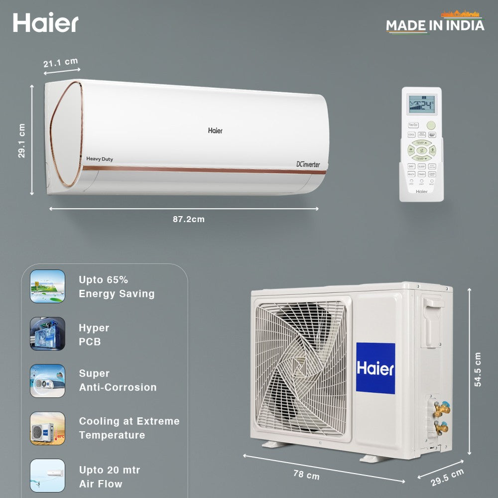 Haier Frost Self-Clean 2023 Model 1 Ton 4 Star Split Inverter Intelli smart, Intelli Convertible 7-in-1, Triple Inverter Plus Technology, Cooling at Extreme Temperature AC with Wi-fi Connect  - White - HSU13K-PYFR4BE-INV, Copper Condenser