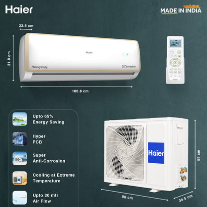 Haier Heavy Duty 2023 Model 1.6 Ton 5 Star Split Inverter Frost Self-Clean, Triple Inverter Plus Technology, Cooling at Extreme Temperature, Hyper PCB AC  - White - HS19E-TXG5BE-INV/HU19-5BE-INV, Copper Condenser