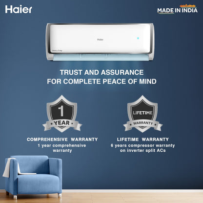 Haier Heavy Duty Turbo Cool Plus 2023 Model 1.6 Ton 3 Star Split Powerful cooling, Anti-bacterial filter, Cooling at Extreme Temperature, Self-Diagnosis AC  - White - HS19T-TXS3BE-FS/HU19-3BE-FS, Copper Condenser