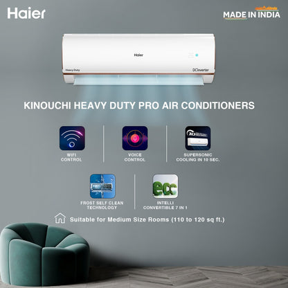 Haier Frost Self-Clean 2023 Model 1 Ton 4 Star Split Inverter Intelli smart, Intelli Convertible 7-in-1, Triple Inverter Plus Technology, Cooling at Extreme Temperature AC with Wi-fi Connect  - White - HSU13K-PYFR4BE-INV, Copper Condenser