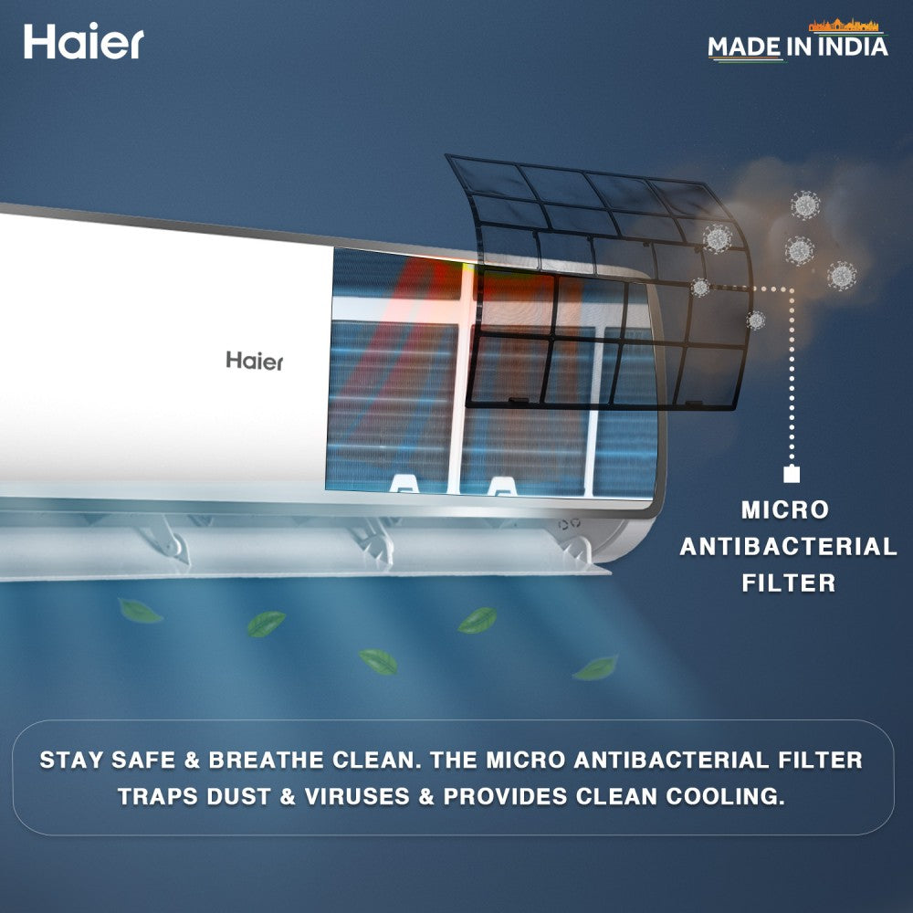 Haier Heavy Duty Turbo Cool Plus 2023 Model 1.6 Ton 3 Star Split Powerful cooling, Anti-bacterial filter, Cooling at Extreme Temperature, Self-Diagnosis AC  - White - HS19T-TXS3BE-FS/HU19-3BE-FS, Copper Condenser