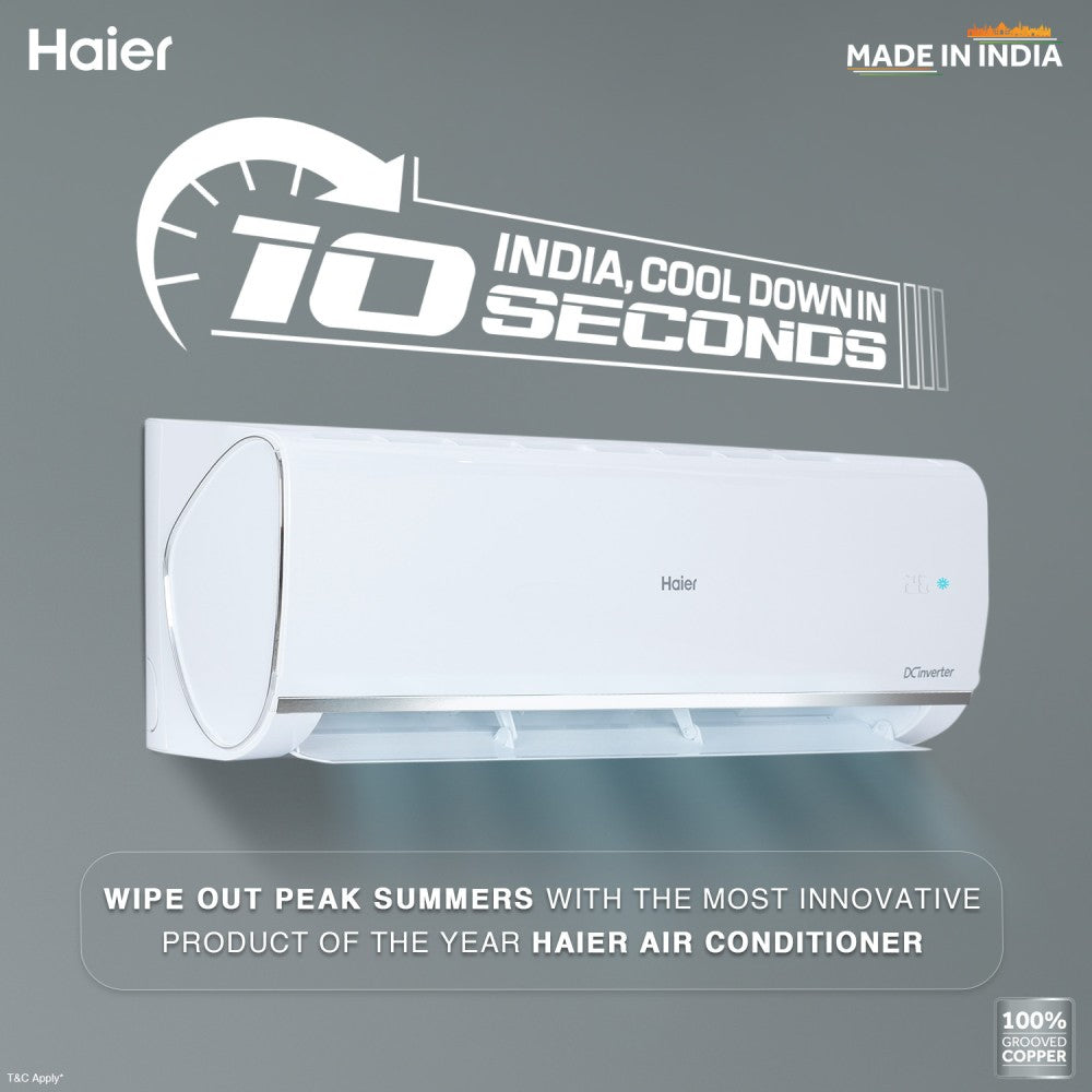 Haier Frost Self-Clean 2023 Model 1.5 Ton 3 Star Split Inverter Intelli Convertible 7-in-1, Cooling at Extreme Temperature AC  - White - HSU18K-PYS3BE1-INV, Copper Condenser