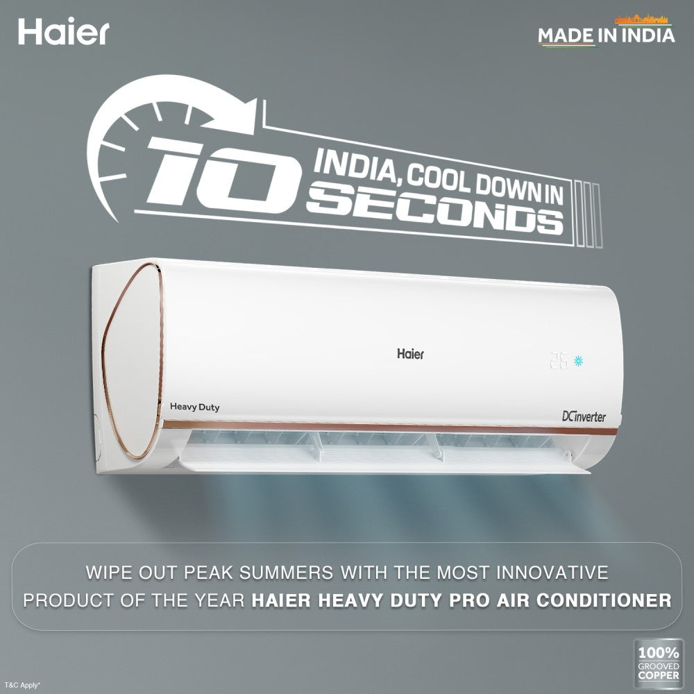 Haier Frost Self-Clean 2023 Model 1 Ton 4 Star Split Inverter Intelli smart, Intelli Convertible 7-in-1, Triple Inverter Plus Technology, Cooling at Extreme Temperature AC with Wi-fi Connect  - White - HSU13K-PYFR4BE-INV, Copper Condenser