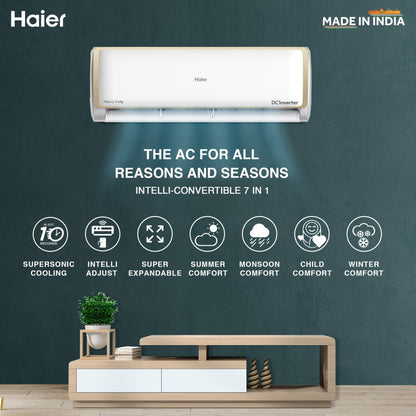 Haier Heavy Duty 2023 Model 1.6 Ton 5 Star Split Inverter Frost Self-Clean, Triple Inverter Plus Technology, Cooling at Extreme Temperature, Hyper PCB AC  - White - HS19E-TXG5BE-INV/HU19-5BE-INV, Copper Condenser