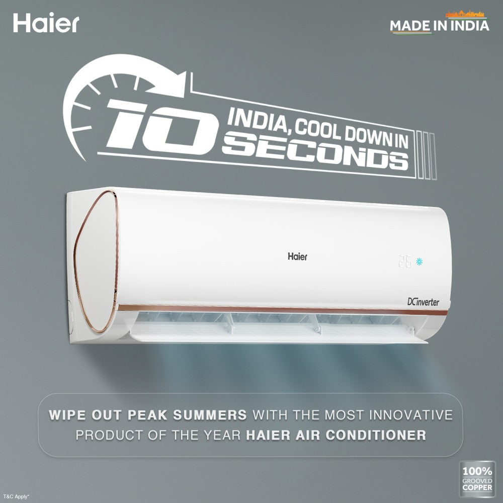 Haier Frost Self-Clean 2023 Model 1 Ton 3 Star Split Inverter Intelli smart, Intelli Convertible 7-in-1, Triple Inverter Plus Technology,Cooling at Extreme Temperature AC with Wi-fi Connect  - White - HS13K-PYFR3BE1-INV/HU13-3BE1-INV, Copper Condenser