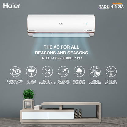 Haier Frost Self-Clean 2023 Model 1 Ton 4 Star Split Inverter Intelli smart, Intelli Convertible 7-in-1, Triple Inverter Plus Technology, Cooling at Extreme Temperature AC with Wi-fi Connect  - White - HSU13K-PYFR4BE-INV, Copper Condenser