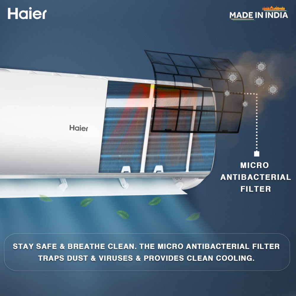 Haier Turbo Cool Plus 2023 Model 1 Ton 3 Star Split Extreme Temperature Cooling,Micro Antibacterial Filter, AC  - White - HSU13T-TQS3BE-FS/HS13T-TQS3BE-FS/HU13-3BE-FS, Copper Condenser