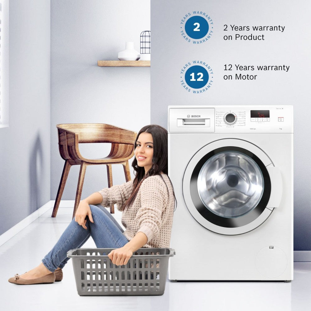 BOSCH 7 kg Drive Motor, Anti Tangle, Anti Vibration Fully Automatic Front Load Washing Machine with In-built Heater White - WAJ2006EIN