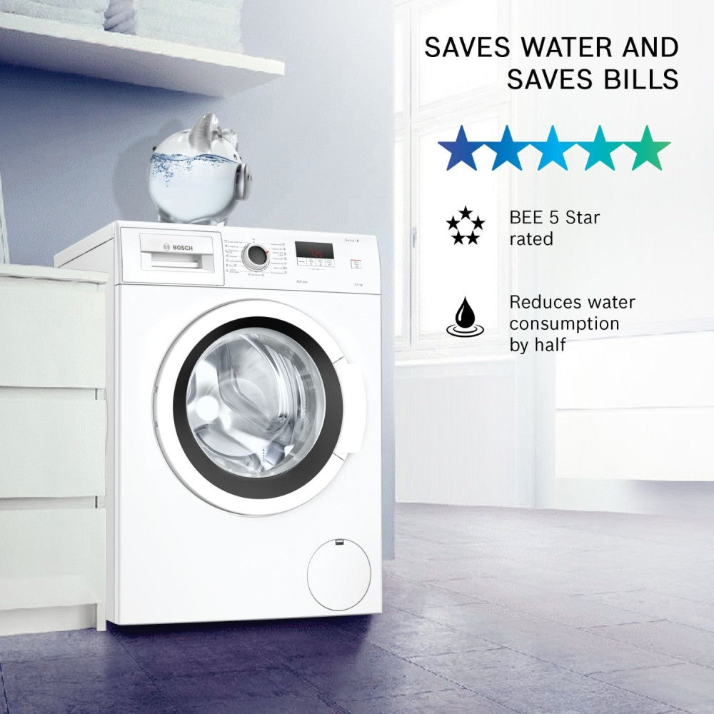 BOSCH 6 kg Drive Motor, Anti Tangle, Anti Vibration Fully Automatic Front Load Washing Machine with In-built Heater White - WLJ16061IN