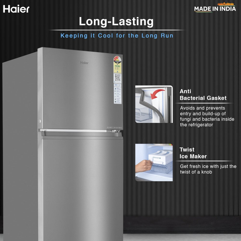 Haier 358 L Frost Free Double Door 3 Star Convertible Refrigerator - Inox Steel, HEF-363TS-P