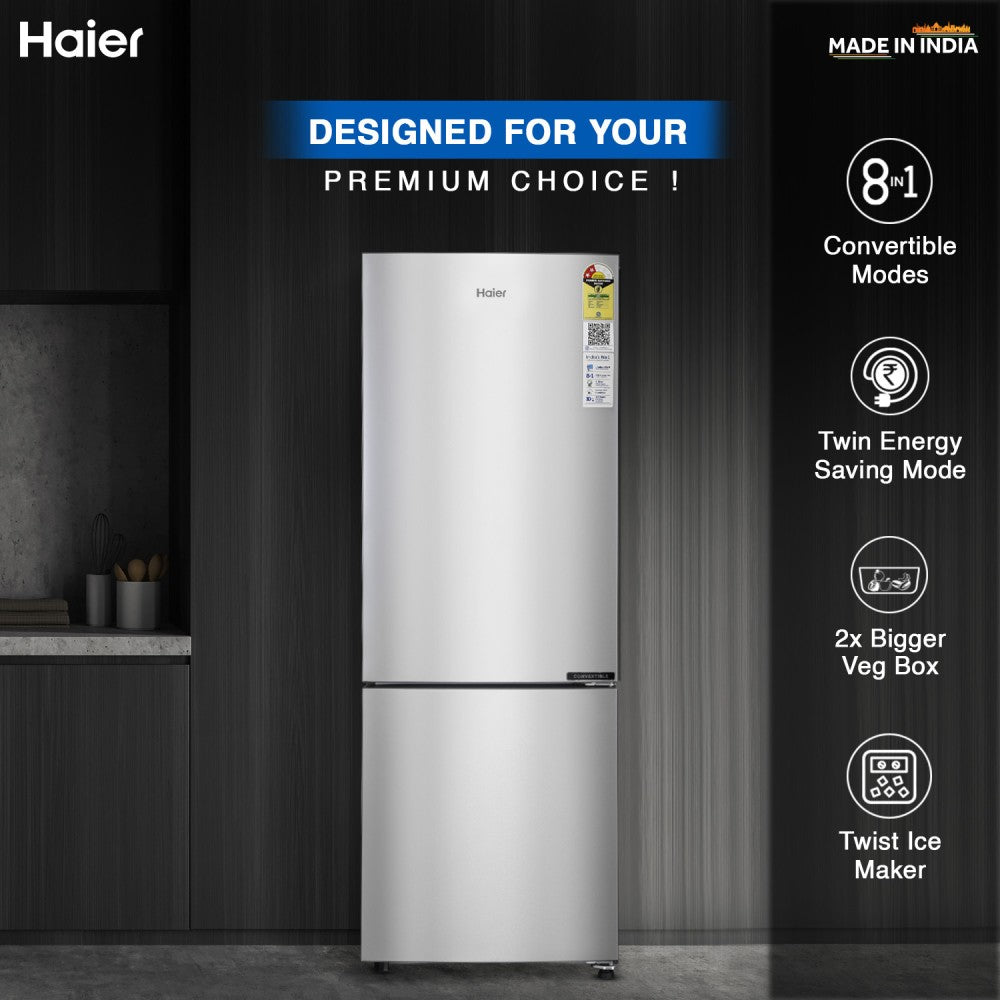 Haier 237 L Frost Free Double Door 2 Star Convertible Refrigerator - Moon Silver, HEB-242GS-P