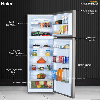 Haier 358 L Frost Free Double Door 3 Star Convertible Refrigerator - Inox Steel, HEF-363TS-P