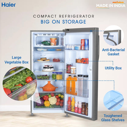 Haier 190 L Direct Cool Single Door 3 Star Refrigerator - Dazzle steel, HED-203DS-P