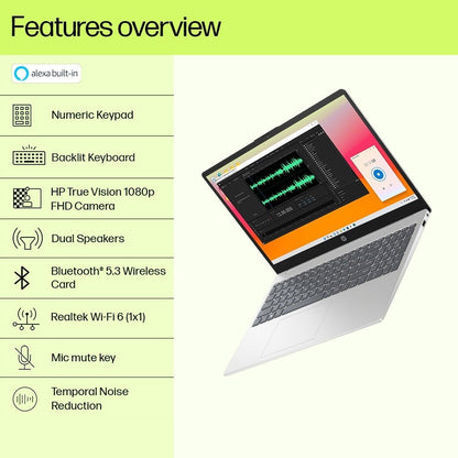 HP 15s (2023) Intel Core i5 13th Gen - (16 GB/512 GB SSD/Windows 11 Home) 15-fd0013TU पतला और हल्का लैपटॉप - 15.6 इंच, नेचुरल सिल्वर, 1.6 किलोग्राम, MS ऑफिस के साथ