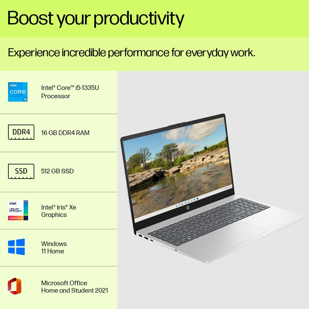 HP 15s (2023) Intel Core i5 13th Gen - (16 GB/512 GB SSD/Windows 11 Home) 15-fd0013TU पतला और हल्का लैपटॉप - 15.6 इंच, नेचुरल सिल्वर, 1.6 किलोग्राम, MS ऑफिस के साथ