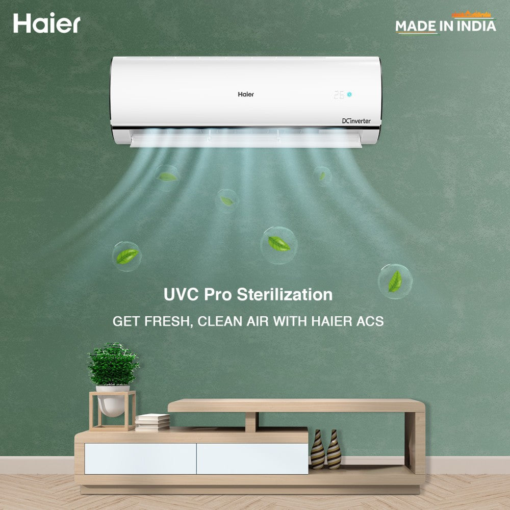 Haier UVC Sterilization 2023 Model 1.6 Ton 5 Star Split Inverter Frost Self-clean technology, Supersonic Cooling, Intelli Convertible 7-in-1 AC with Wi-fi Connect  - White - HS19U-PYFC5BE-INV/HU19-5BE-INV, Copper Condenser