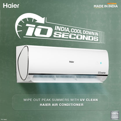 Haier UVC Sterilization 2023 Model 1.6 Ton 5 Star Split Inverter Frost Self-clean technology, Supersonic Cooling, Intelli Convertible 7-in-1 AC with Wi-fi Connect  - White - HS19U-PYFC5BE-INV/HU19-5BE-INV, Copper Condenser