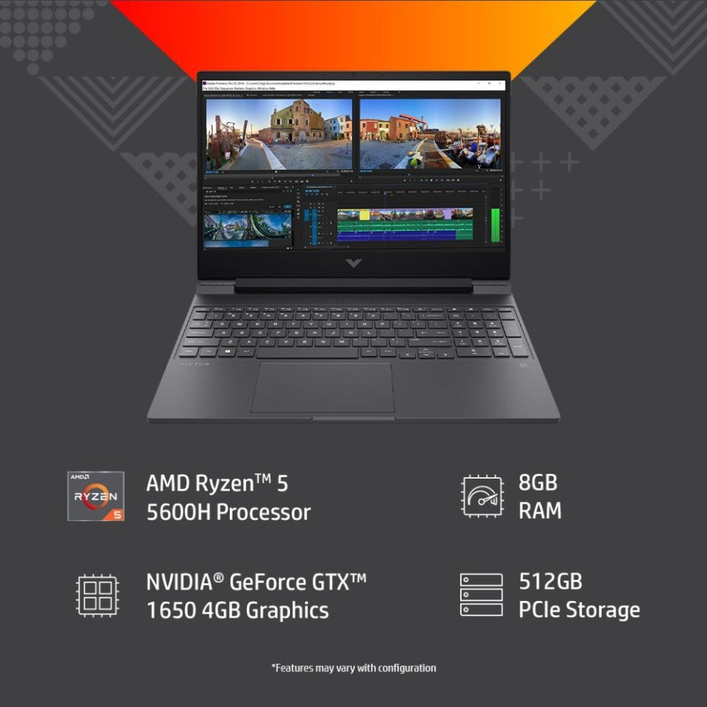 HP Victus गेमिंग रायज़ेन 5 हेक्सा कोर 5600H - (8 GB/512 GB SSD/Windows 11 Home/4 GB ग्राफ़िक्स/NVIDIA GeForce GTX 1650) 15-fb0131AX गेमिंग लैपटॉप - 15.6 इंच, मीका सिल्वर, 2.37 किलोग्राम