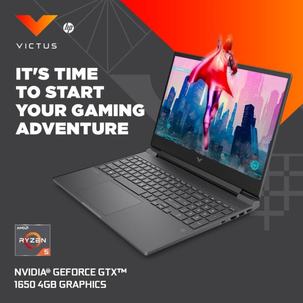 HP Victus गेमिंग रायज़ेन 5 हेक्सा कोर 5600H - (8 GB/512 GB SSD/Windows 11 Home/4 GB ग्राफ़िक्स/NVIDIA GeForce GTX 1650) 15-fb0131AX गेमिंग लैपटॉप - 15.6 इंच, मीका सिल्वर, 2.37 किलोग्राम