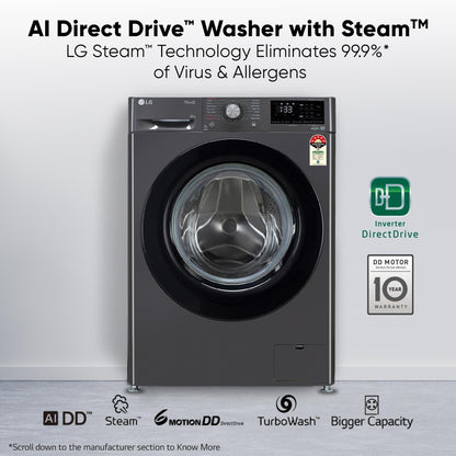 LG 8 kg AI Direct Drive Technolog Fully Automatic Front Load Washing Machine Black - FHP1208Z3M