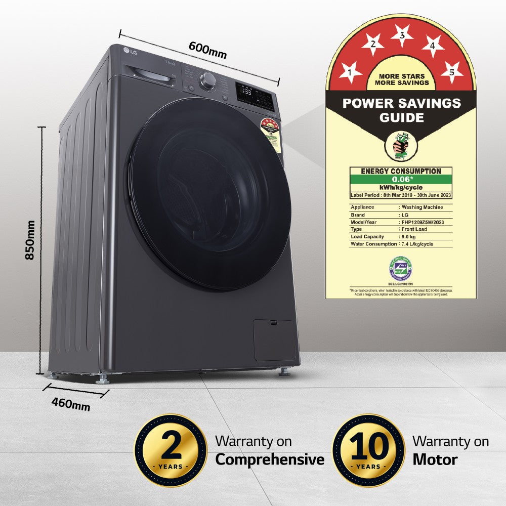 LG 8 kg AI Direct Drive Technolog Fully Automatic Front Load Washing Machine Black - FHP1208Z3M