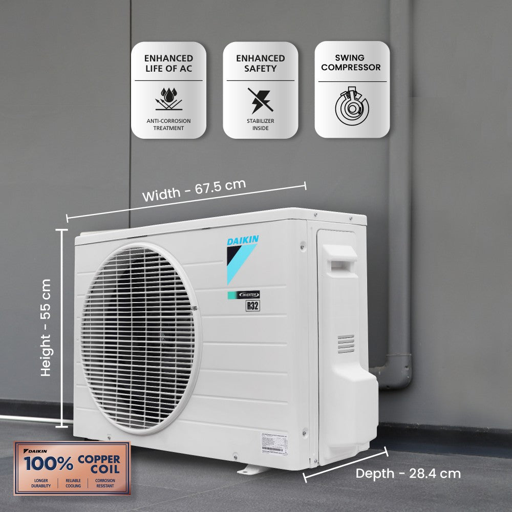 Daikin 1 टन 5 स्टार स्प्लिट इन्वर्टर AC PM 2.5 फ़िल्टर के साथ - सफ़ेद - MTKM35UV16W/RKM35UV16W/MTKM35UV16W, कॉपर कंडेंसर