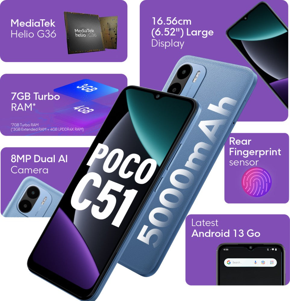 POCO C51 (Royal Blue, 64 GB) - 4 GB RAM