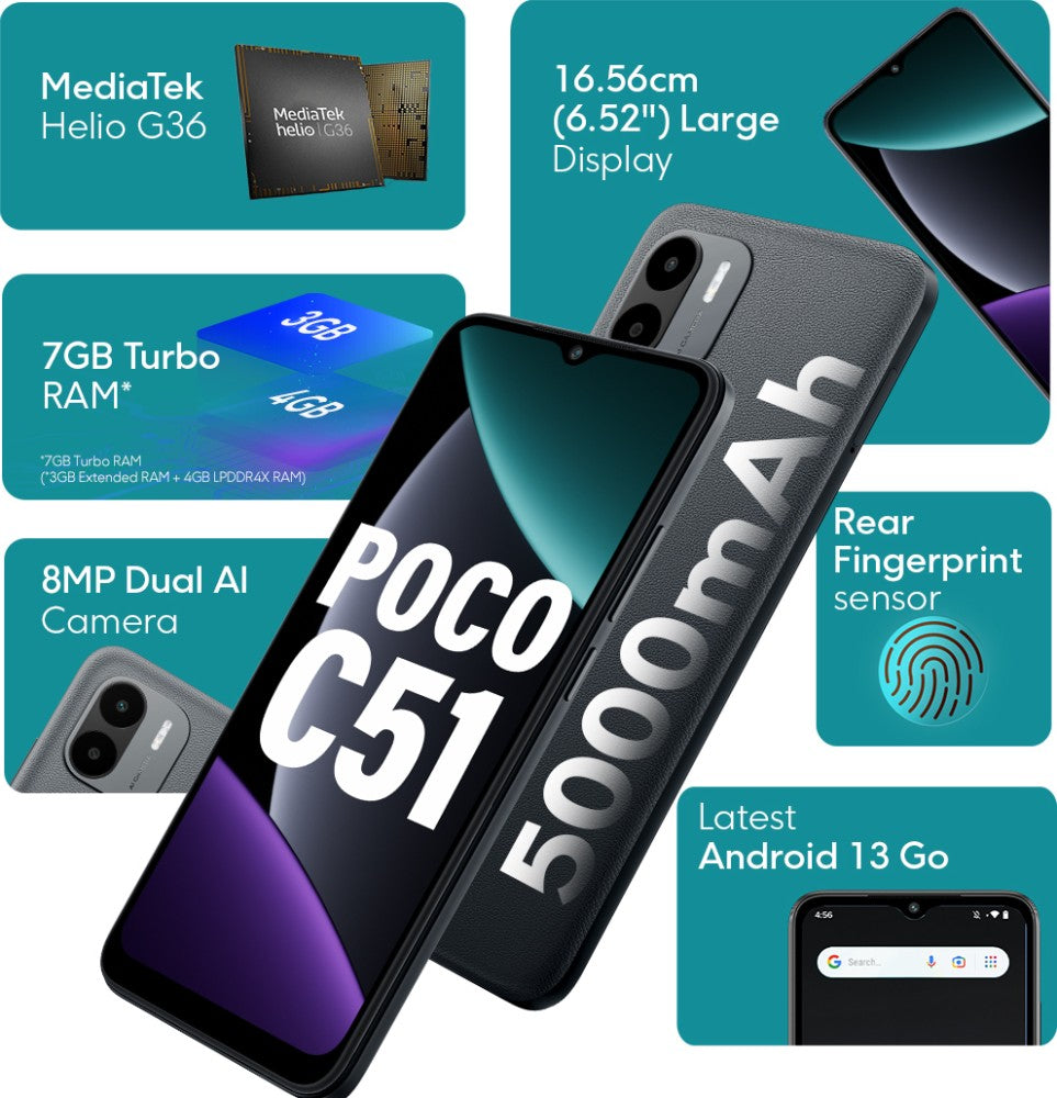 POCO C51 (Power Black, 64 GB) - 4 GB RAM