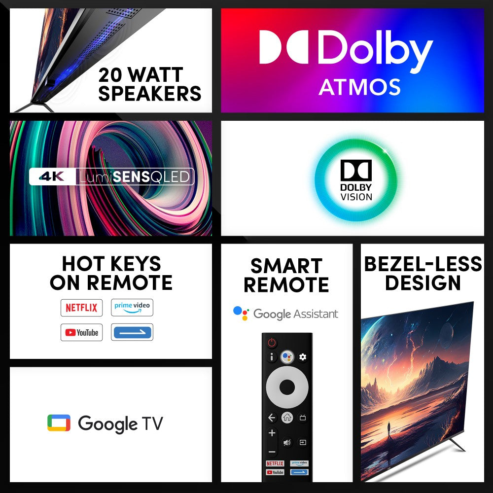 SENS Dwinci 165 cm (65 इंच) QLED अल्ट्रा HD (4K) स्मार्ट Google TV LumiSENS पैनल, डॉल्बी विजन और डॉल्बी एटमॉस - SENS65WGSQLED