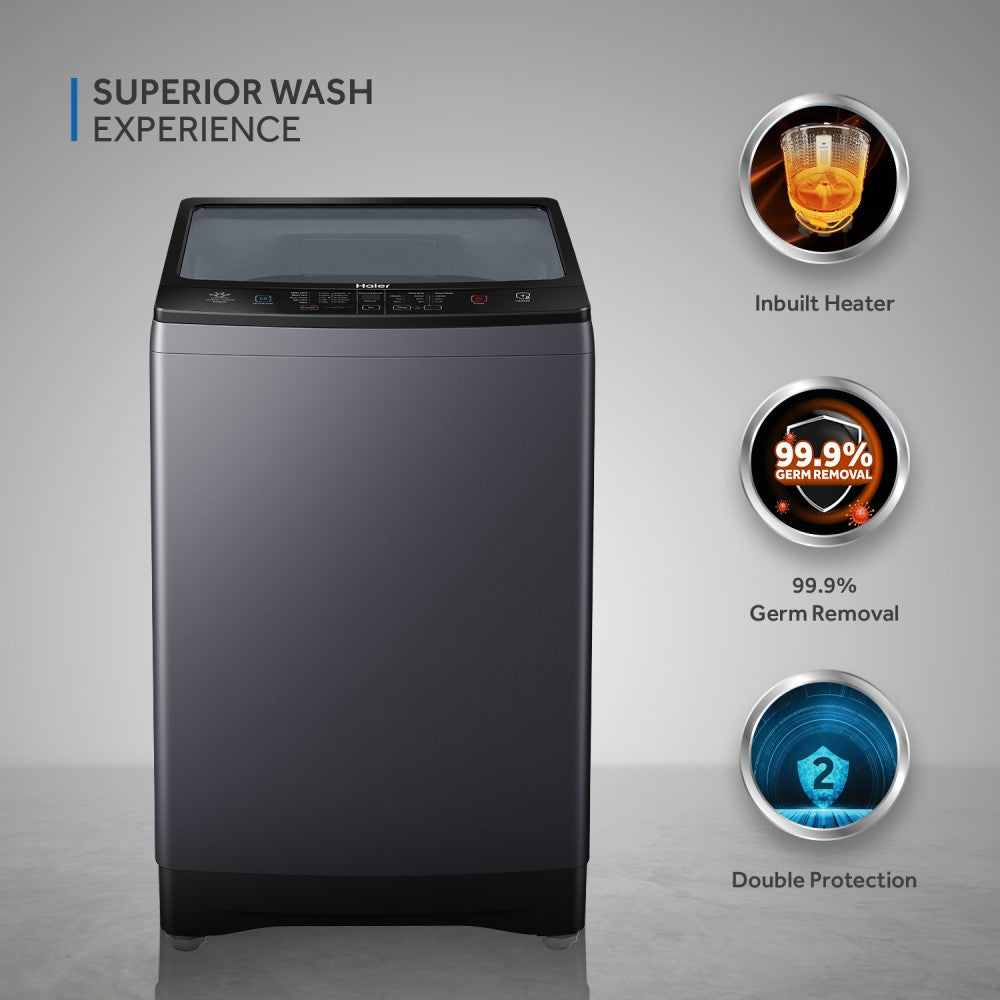 Haier 7.5 Kg Fully Automatic Top Load Washing Machine with In-built Heater Black, Grey - HWM75-H826S6