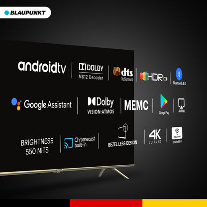 Blaupunkt साइबर साउंड 164 सेमी (65 इंच) अल्ट्रा एचडी (4K) एलईडी स्मार्ट एंड्रॉइड टीवी डॉल्बी एटमॉस और डॉल्बी विजन के साथ - 65CSA7030