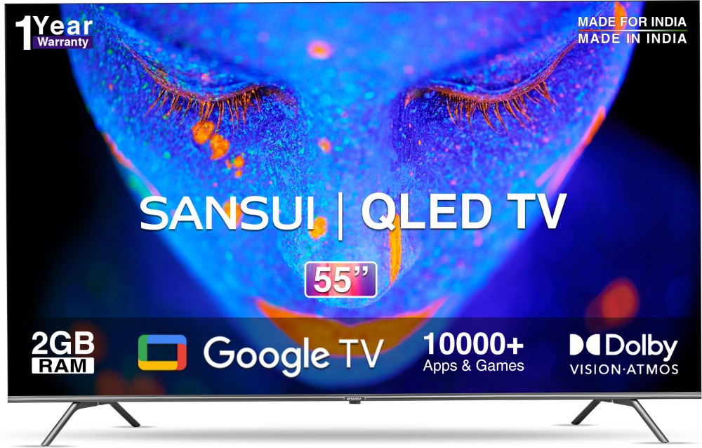 Sansui 140 cm (55 inch) QLED Ultra HD (4K) Smart Google TV Dolby Vision and Dolby Atmos, Black - JSW55GSQLED