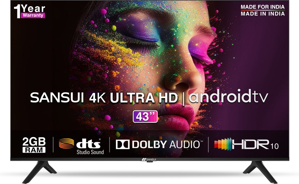 Sansui 109 cm (43 inch) Ultra HD (4K) LED Smart Android TV with Dolby Audio and DTS (Mystique Black) - JSW43ASUHD