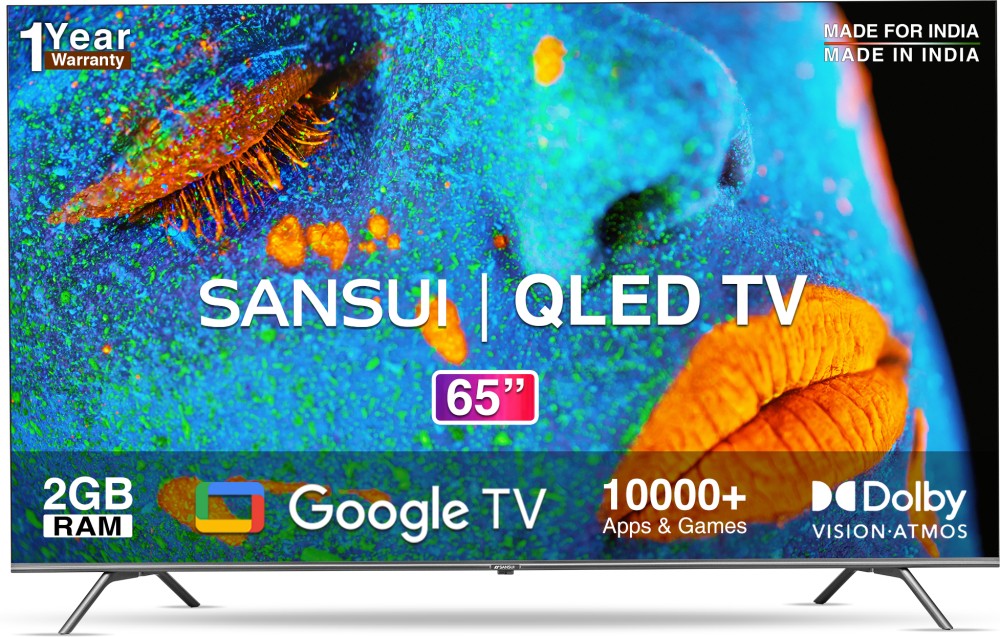 Sansui 165 cm (65 inch) QLED Ultra HD (4K) Smart Google TV Dolby Vision and Dolby Atmos, Black� - JSW65GSQLED
