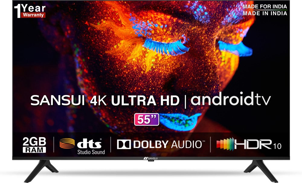 Sansui 140 cm (55 inch) Ultra HD (4K) LED Smart Android TV with Dolby Audio and DTS (Mystique Black) - JSW55ASUHD