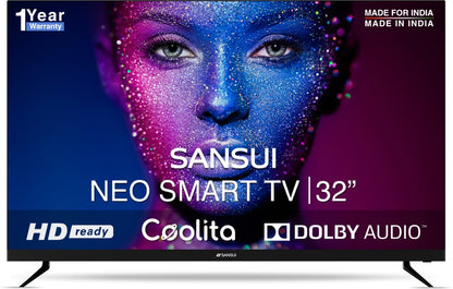 Sansui Neo 80 cm (32 inch) HD Ready LED Smart Linux TV with Bezel-less Design and Dolby Audio (Midnight Black) - JSWY32CSHD