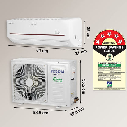 Voltas 1.5 Ton 5 Star Split Inverter AC  - White - 185V Vectra Prism(4503450), Copper Condenser