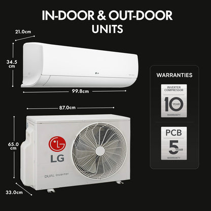 LG 2023 Model 1.5 Ton 5 Star Split AI Dual Inverter 4 Way Swing, HD Filter with Anti-Virus Protection and ThinQ Wi-fi AC with Wi-fi Connect  - White - RS-Q20HWZE, Copper Condenser