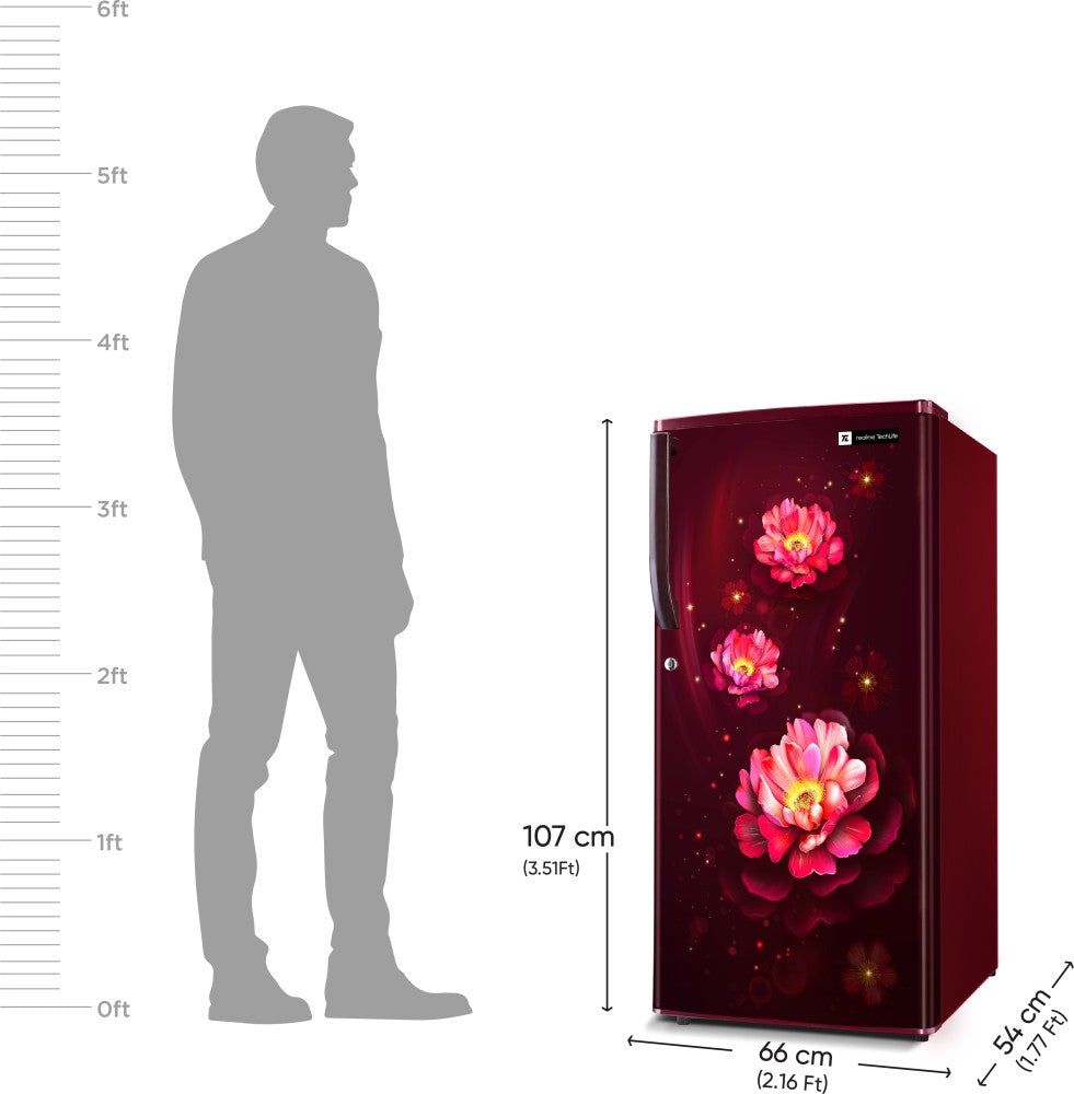 रियलमी टेकलाइफ 180 L डायरेक्ट कूल सिंगल डोर 3 स्टार रेफ्रिजरेटर - ब्लूम वाइन, 180BD3RM23W