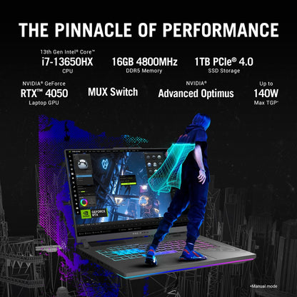 ASUS ROG Strix G16 (2023) 90WHr बैटरी के साथ Intel HX-Series Core i7 13वीं पीढ़ी - (16 GB/1 TB SSD/Windows 11 Home/6 GB ग्राफ़िक्स/NVIDIA GeForce RTX 4050/165 Hz) G614JU-N3200WS गेमिंग लैपटॉप - 16 इंच, ग्रे, 2.50 किलोग्राम, एमएस ऑफिस के साथ