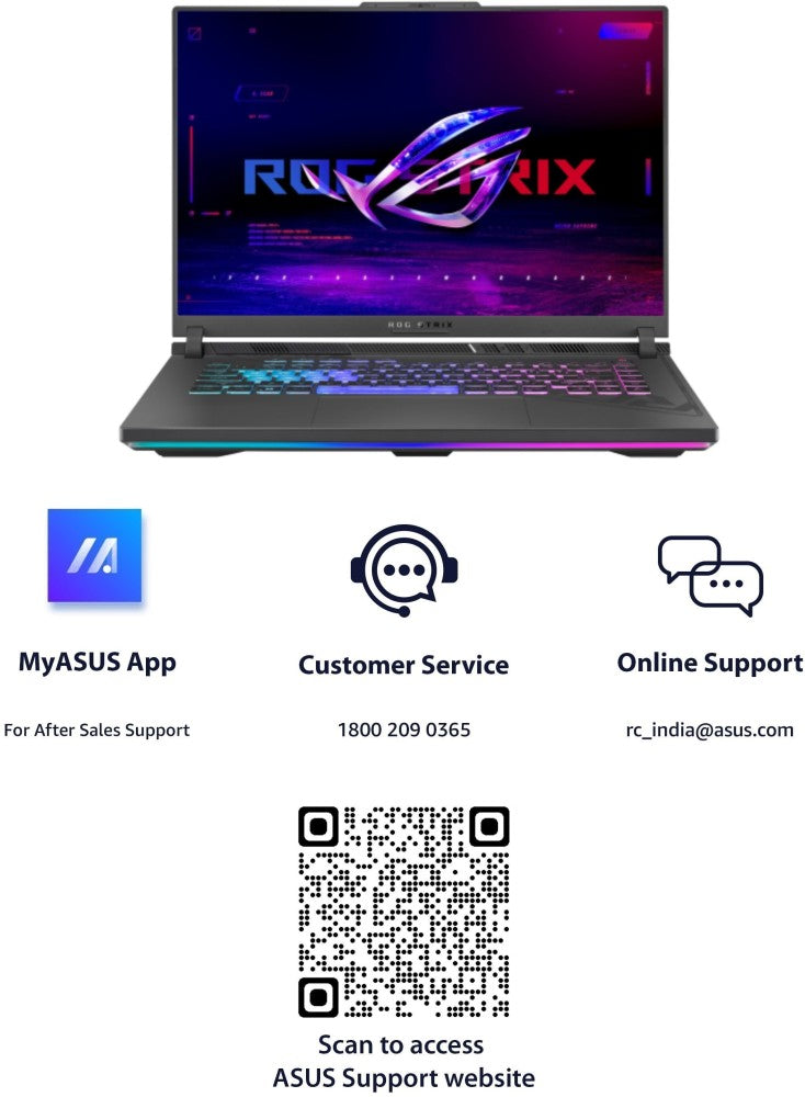 ASUS ROG Strix G16 (2023) 90WHr बैटरी के साथ Intel HX-Series Core i5 13वीं पीढ़ी - (16 GB/1 TB SSD/Windows 11 Home/6 GB ग्राफ़िक्स/NVIDIA GeForce RTX 4050/165 Hz) G614JU-N3221WS गेमिंग लैपटॉप - 16 इंच, ग्रे, 2.50 किलोग्राम, एमएस ऑफिस के साथ