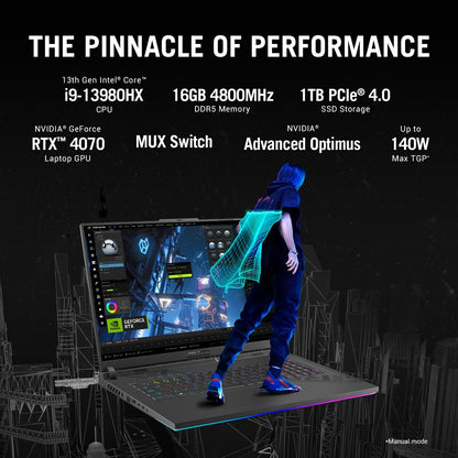 ASUS ROG Strix G18 (2023) with 90WHr Battery Intel HX-Series Core i9 13th Gen - (16 GB/1 TB SSD/Windows 11 Home/8 GB Graphics/NVIDIA GeForce RTX 4070/240 HZ) G814JI-N6097WS Gaming Laptop - 18 Inch, Gray, 3.00 Kg, With MS Office