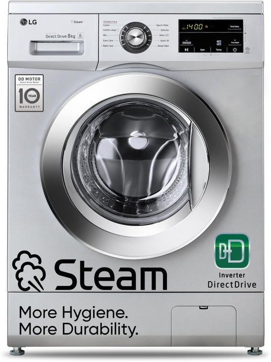 LG 8 kg With Steam Fully Automatic Front Load Washing Machine with In-built Heater Silver - FHM1408BDL