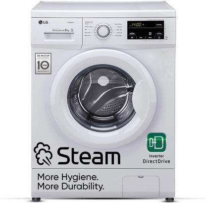 LG 8 kg Steam Fully Automatic Front Load Washing Machine with In-built Heater White - FHM1408BDW