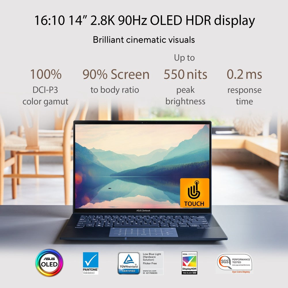 ASUS Zenbook 14 OLED Touch Intel EVO P-Series Core i5 12th Gen - (16 GB/512 GB SSD/Windows 11 Home) UX3402ZA-KN531WS पतला और हल्का लैपटॉप - 14 इंच, पॉंडर ब्लू, 1.39 किलोग्राम, MS ऑफिस के साथ