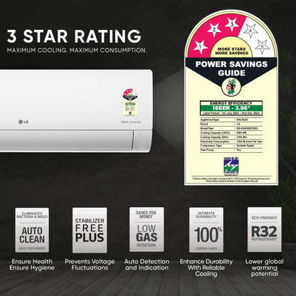 LG Super Convertible 5-in-1 Cooling 2023 Model 2 Ton 3 Star Hot and Cold Split Dual Inverter HD Filter with Anti-Virus Protection AC  - White - RS-H24VNXE, Copper Condenser