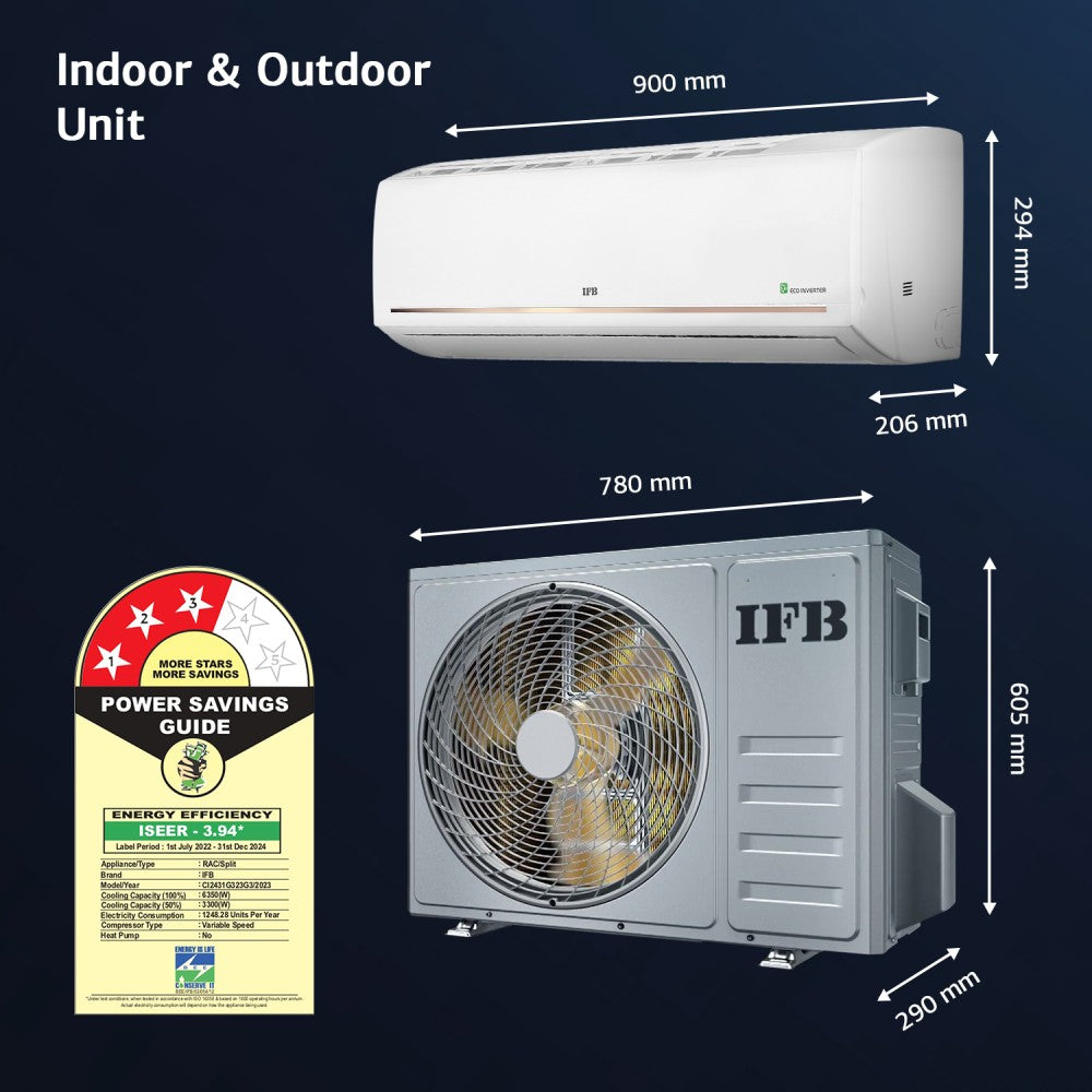 IFB FastCool कनवर्टिबल 8-इन-1 कूलिंग, 2023 मॉडल 2 टन 3 स्टार स्प्लिट इन्वर्टर स्मार्ट रेडी, 7 स्टेज एयर ट्रीटमेंट एसी - सफ़ेद - CI2431G323G3, कॉपर कंडेंसर