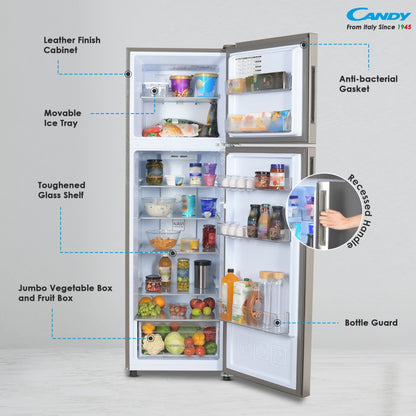 CANDY 268 L Frost Free Double Door 2 Star Convertible Refrigerator - Inox Steel, CDD2932TS