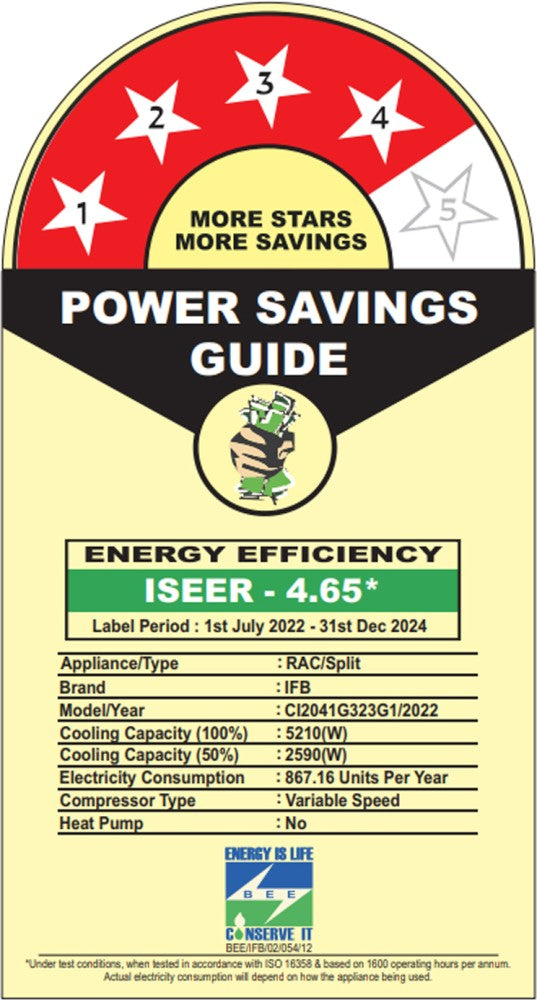 IFB FastCool Convertible 8-in-1 Cooling, 2023 Model 1.5 Ton 4 Star Split Inverter Smart Ready, 7 Stage Air Treatment AC  - White - CI2041G323G1, Copper Condenser