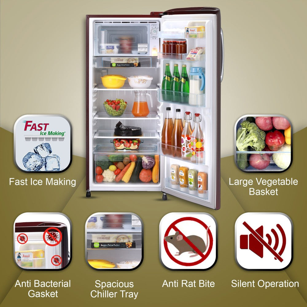 LG 224 L Direct Cool Single Door 4 Star Refrigerator  with Smart Inverter Compressor, Humidity Controller & Moist 'N' Fresh - Scarlet Euphoria, GL-B241ASEY